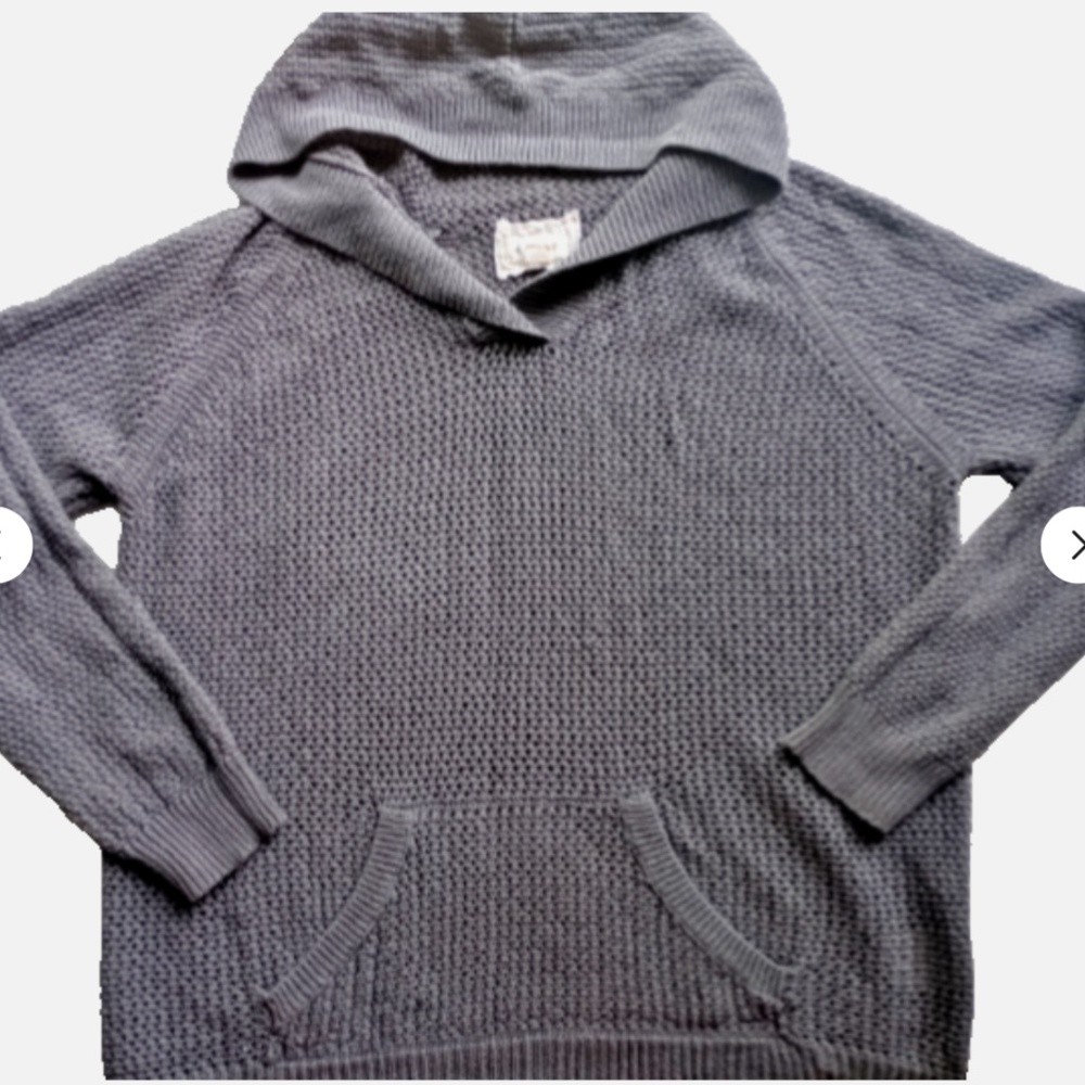 Shirt 469 Womens loose knit gray hoodie szL long sleeve semi-sheer